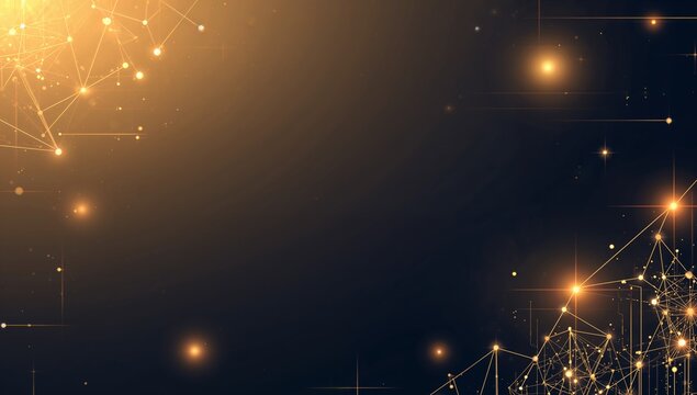 Abstract golden network design with sparkling connections and lights - Powered by Adobe