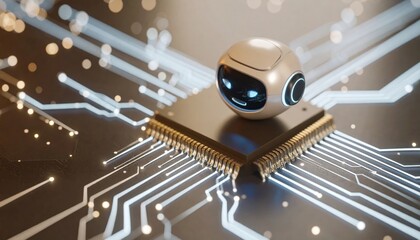 AI-powered robot on a microchip, symbolizing technological advancement and innovation.
