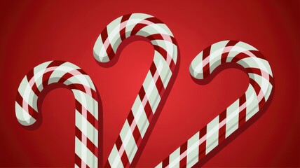 Vibrant candy canes on red background for Christmas