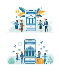 Mobile Banking App and Traditional Bank Buildings