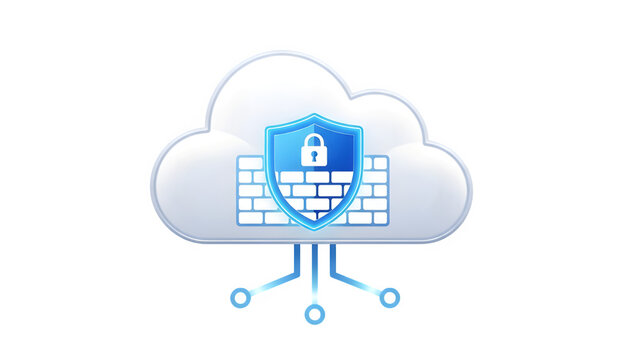 Cloud server with shield and lock isolated on transparent background