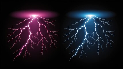 Vibrant lightning bolts strike in pink and blue against black