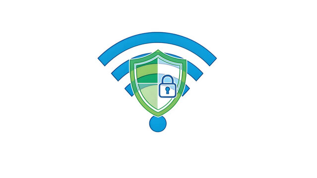 Wifi signal icon with shield and lock isolated on transparent background