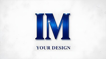 Elegant blue metallic letters "im" with reflective shine and custom text "your design"