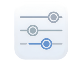 Settings Sliders Control Panel Icon with Blue Accent Adjustable Controls for App Interface and User Experience Isolated on Transparent Background
