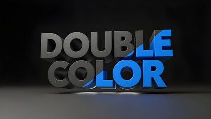 A striking 3d rendering of "double color" text in contrasting grey and vibrant blue on a dark background