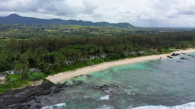 Palmar beach on the east coast, Indian Ocean, Mauritius Island. Palmar beach with turquoise sea and beautiful white sandy beach, Mauritius Island.