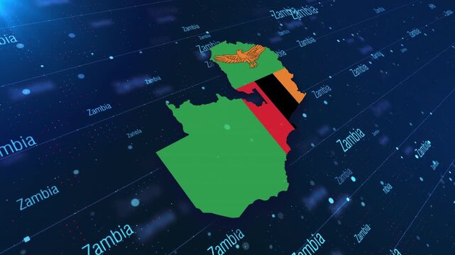 Zambia Geographic Map and Flag Animated Motion Graphic Background