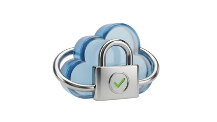 Cloud storage security concept with padlock isolated on transparent background
