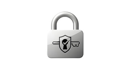 A silver padlock with shield and keyhole isolated on transparent background