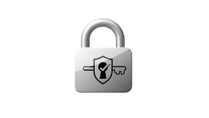 A silver padlock with shield and keyhole isolated on transparent background