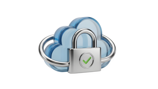 Cloud storage security concept with padlock isolated on transparent background - Powered by Adobe