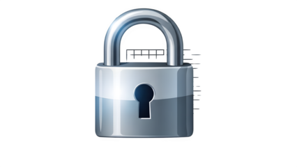 Silver padlock isolated on transparent background