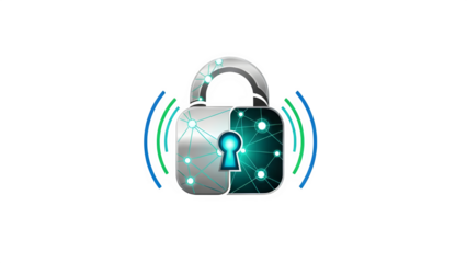 Glowing silver padlock with keyhole on isolated on transparent background