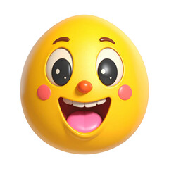 Fototapeta premium Cheerful Yellow Emoji Face with Pink Cheeks and Open Mouth Keywords: emoji, emoticon, face, yellow, happy, laughing isolated on a transparent background