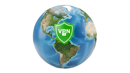 Vpn shield isolated on transparent background protecting south america