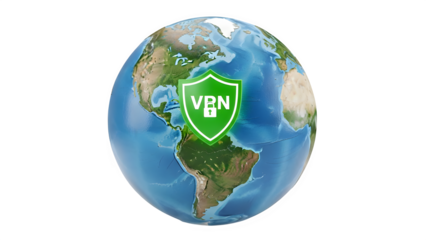 Vpn shield isolated on transparent background protecting south america