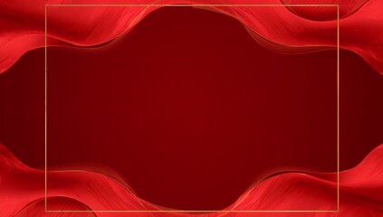 Elegant Red Fabric Waves with Gold Frame for Background Design