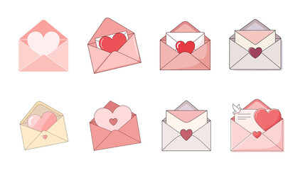 Collection of lovely envelopes with hearts, symbolizing messages of love and affection