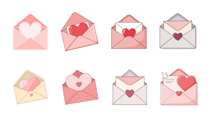 Collection of lovely envelopes with hearts, symbolizing messages of love and affection