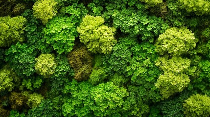 Naklejka premium Lush Deep Forest Green Moss Rug with Unique Vegetation Covering the Ground and Serene Atmosphere