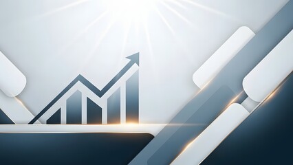 Modern abstract business background with glowing financial chart and arrow representing increased performance and revenue
