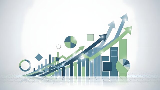 Financial data visualization charts graphs and rising arrows depicting economic success and market forecasting - Powered by Adobe