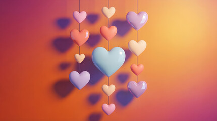 Hanging pastel heart 3d heart romantic decoration love concept glossy heart colorful heart abstract background valentine design Soft hanging