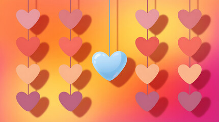 Colorful heart pattern love background romantic decoration pastel heart blue heart valentines day hanging ornament gradient