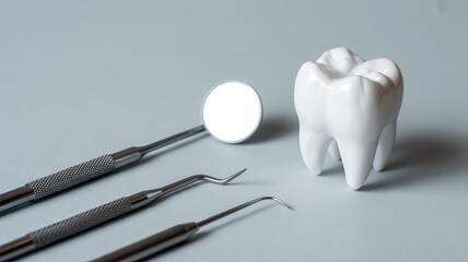 Dental tools and model tooth for professional dental care and hygiene
