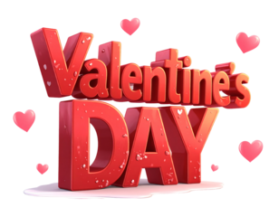 Valentine's Day text with water droplets and hearts on white background love romance isolated on a transparent background