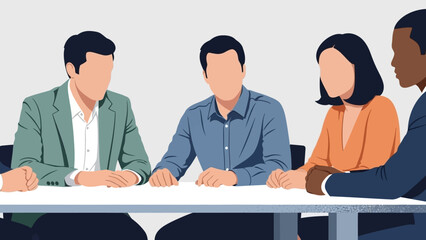 Obraz premium Four professionals engaged in a meeting around a table in a modern office setting