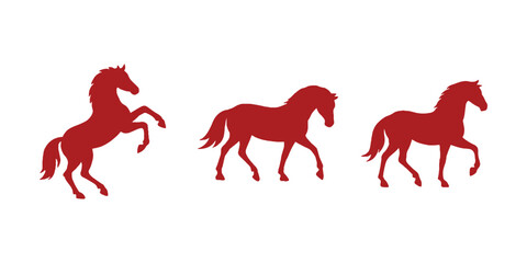 Red Horse Silhouette Vector Set. Horse Silhouette Collection