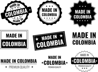 Obraz premium Collection of made in Colombia labels showing product origin and design
