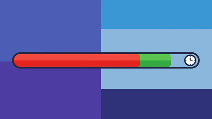 A progress bar loading on a blue background with various shades of blue and a red bar