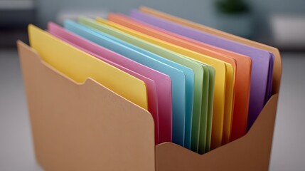 Colorful file folder organizer with assorted paper tabs for office organization