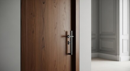 Wooden Door with Metal Handle in Room.