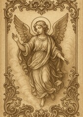 Fototapeta premium Ornate angelic vintage illustration