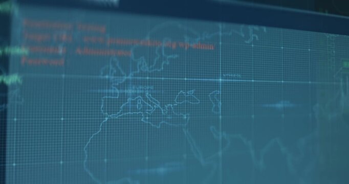 Digital world map and lines of code, concept of cybersecurity