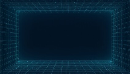 Futuristic Grid Background with Blue Neon Lines and Dark Space