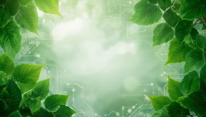 Green Leaf Frame with Technology Background for Eco Projects