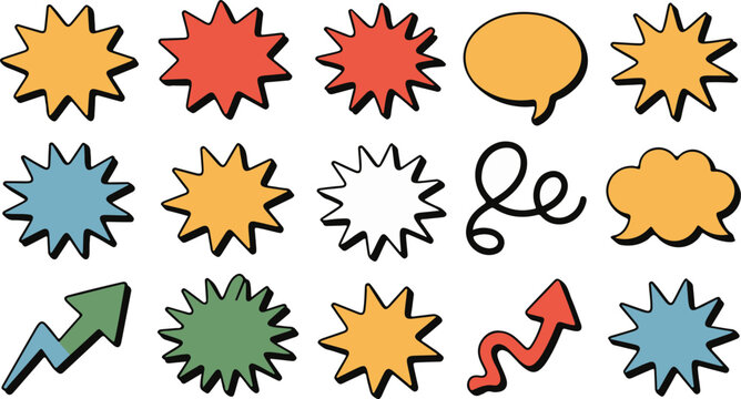 bubble comic starburst burst speech and action bubbles vector set