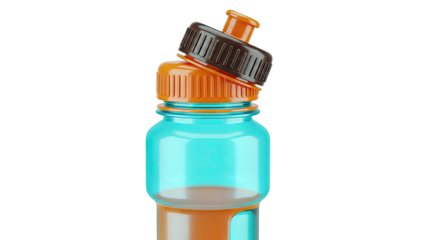 Cyan Water Bottle with Orange and Brown Cap