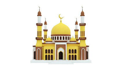 Cartoon Mosque with Golden Dome and Minarets