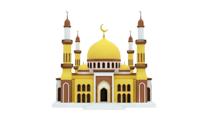 Cartoon Mosque with Golden Dome and Minarets