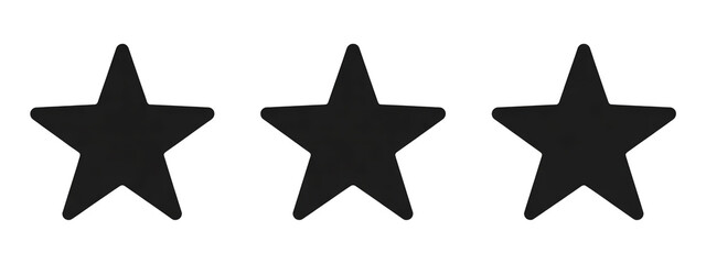 A simple black and white illustration of three identical stars arranged horizontally in a row.