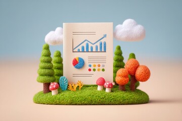 Model showing growth chart with trees and colorful elements in a nature setting for a presentation on data analysis and visualization