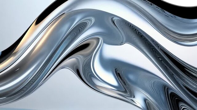 Metallic liquid waving and reflecting light on a white background