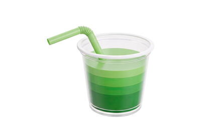 Green layered drink in a clear cup with a straw