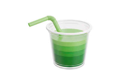 Green layered drink in a clear cup with a straw